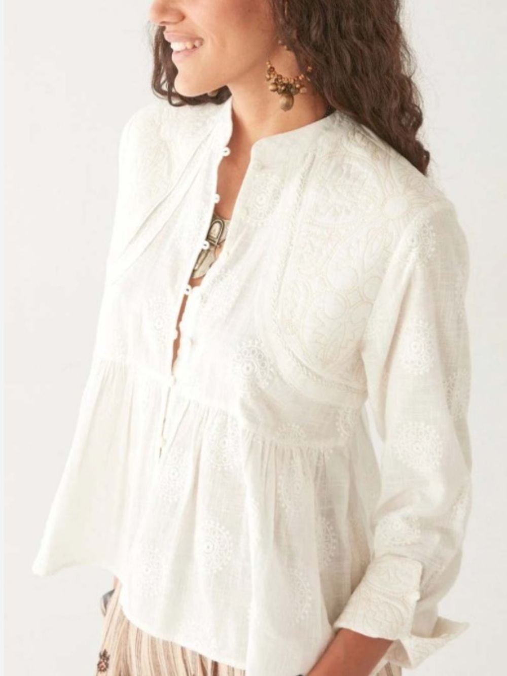 Maison Hotel Ariana Top Romantic Embroidered Blouse in Mosaique Ivory NWOT